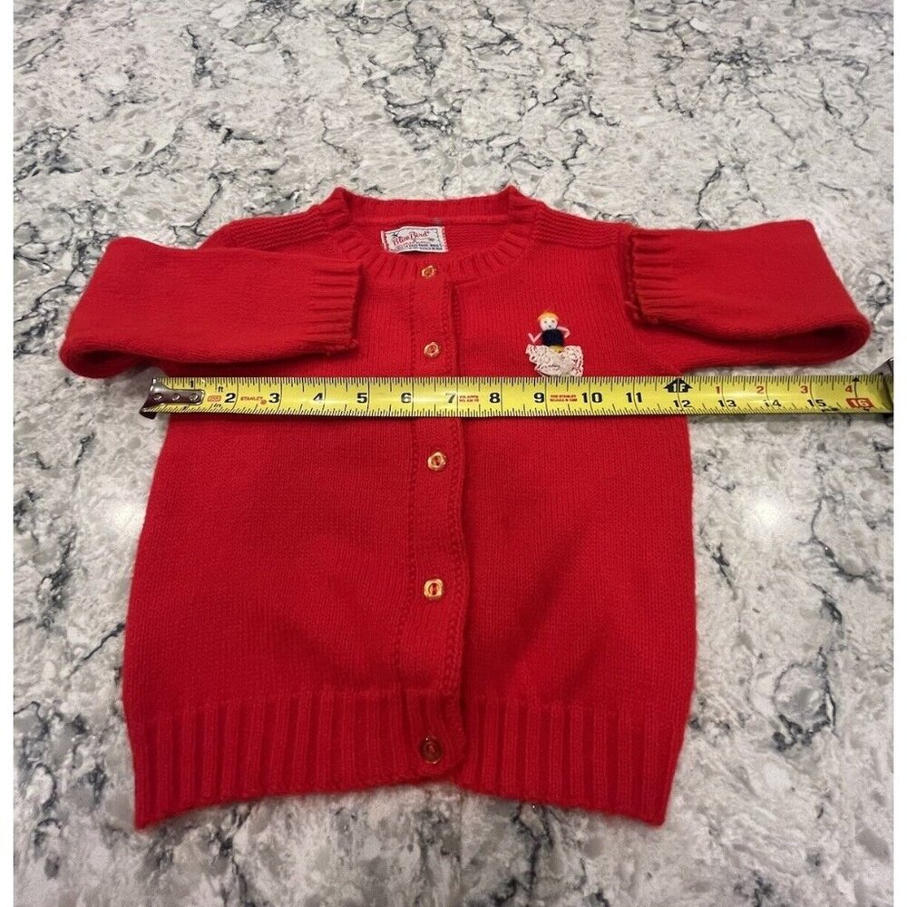 Vintage 80s Blue Bird Cardigan Sweater Girls T 2-4 Acrylic Button Red Embroidery - Picture 3 of 8